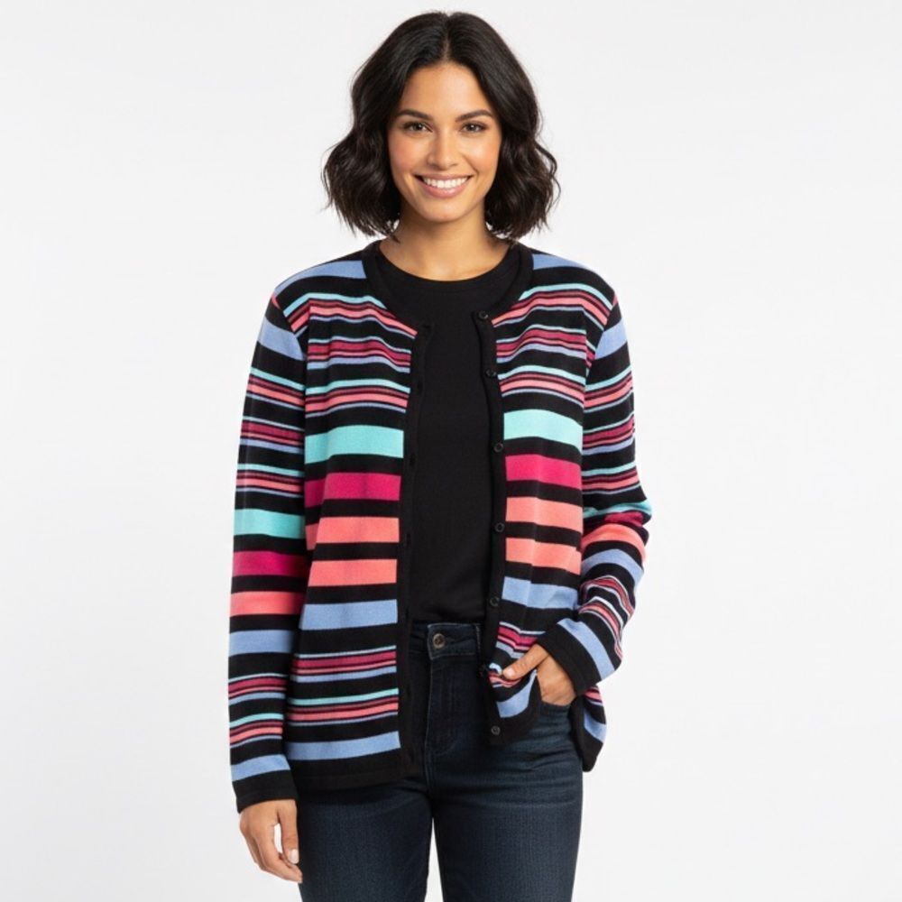 Take 50% OFF- Sag Harbor Multicolor Button Down Sweater, Size-M